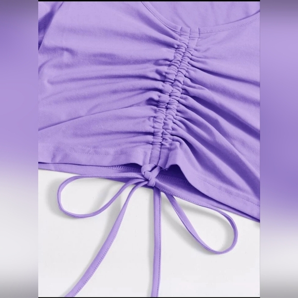 NWT SHEIN EZwear Violet Purple Solid Drawstring Ruched Tee Size 6 - Picture 4 of 16